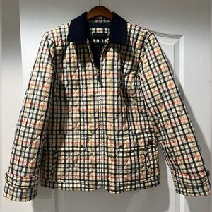 Talbots Multicolor Plaid Jacket with Navy Collar